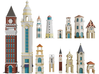 欧式钟楼、塔楼、城堡