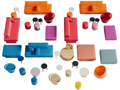 现代糖果色多人沙发3d模型 现代糖果色多人沙发