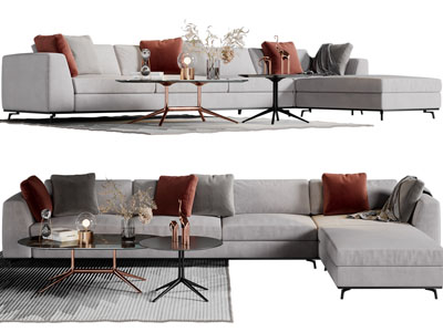 现代多人沙发和茶几组合