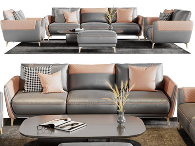 现代多人、双人沙发和茶几组合