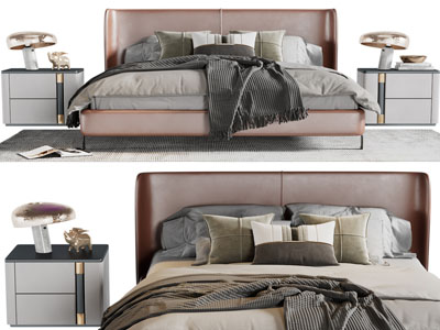 现代双人床、床头柜