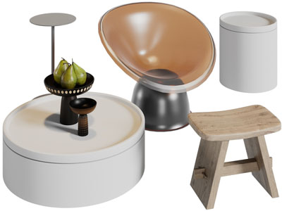 现代休闲椅子、脚踏和边几