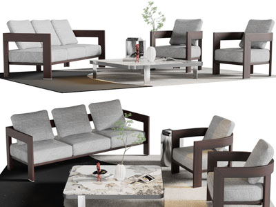 现代多人、单人沙发、茶几组合