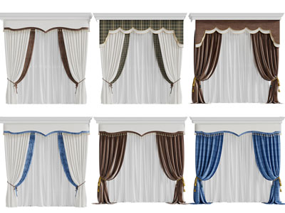 欧式窗帘窗纱3d模型 欧式窗帘窗纱