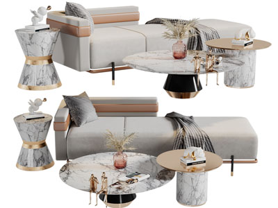 现代轻奢贵妃椅、美人榻和茶几组合