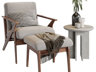 北欧休闲椅子、脚踏和边几