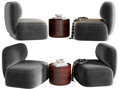 现代单人沙发、边几3d模型 现代单人沙发、边几