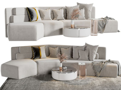 现代弧形多人沙发3d模型 现代弧形多人沙发