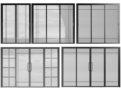 现代玻璃推拉门、双扇平开门
