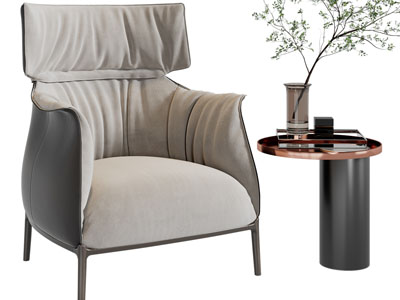 现代单人沙发、边几3d模型 现代单人沙发、边几