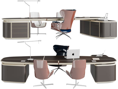 现代轻奢老板台、办公桌椅组合