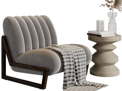 现代单人沙发、边几3d模型 现代单人沙发、边几