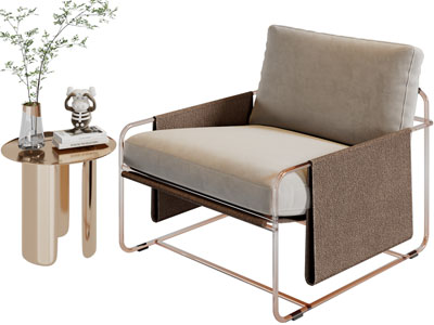 现代轻奢单人沙发、边几3d模型 现代轻奢单人沙发、边几