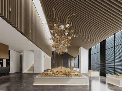 新中式售楼处大堂前台接待区