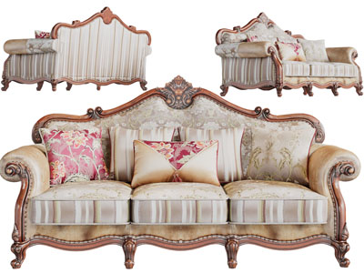 欧式雕花多人沙发3d模型 欧式雕花多人沙发