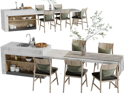 现代带水吧台的餐桌椅组合