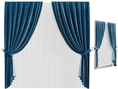现代蓝色布艺窗纱窗帘3d模型 现代蓝色布艺窗纱窗帘