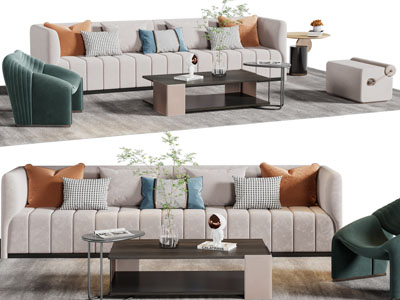 现代情色和多人沙发、休闲椅子和茶几组合