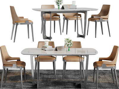 现代大理石台面餐桌椅组合