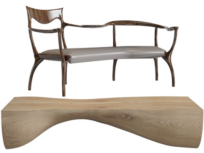 新中式多人休闲椅子、原木茶几