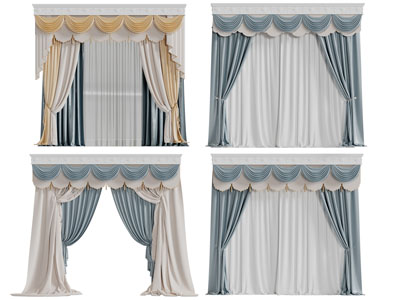 欧式窗帘窗纱3d模型 欧式窗帘窗纱