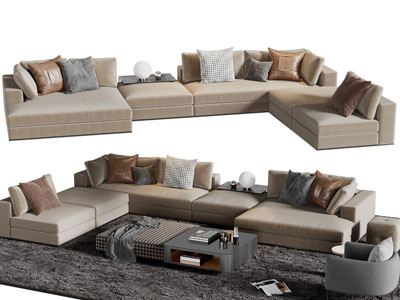 现代多人沙发、休闲椅子、茶几组合