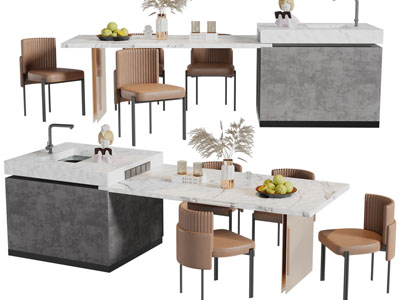 现代带水吧台的餐桌椅组合