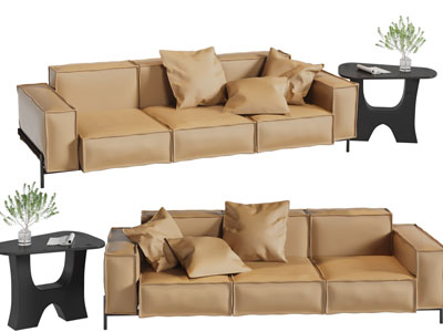 现代多人沙发、边几3d模型 现代多人沙发、边几