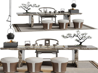 新中式实木茶桌、茶凳