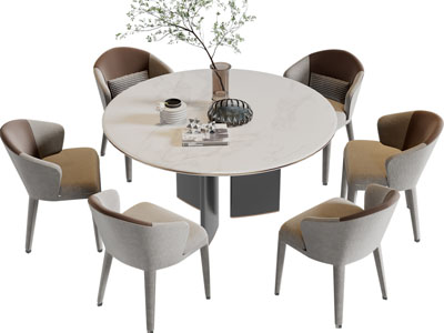 现代圆形餐桌椅组合