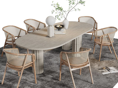 侘寂风实木餐桌椅组合