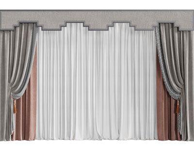 新中式窗帘窗纱3d模型 新中式窗帘窗纱