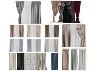 现代布艺窗纱窗帘3d模型 现代布艺窗纱窗帘