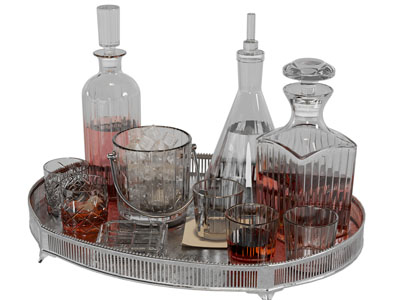 欧式托盘玻璃酒瓶酒杯3d模型 欧式托盘玻璃酒瓶酒杯