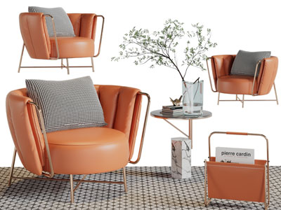 现代轻奢单人沙发、边几3d模型 现代轻奢单人沙发、边几