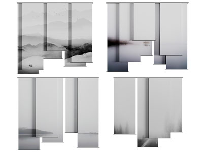 新中式挂帘窗帘、遮光帘3d模型 新中式挂帘窗帘、遮光帘