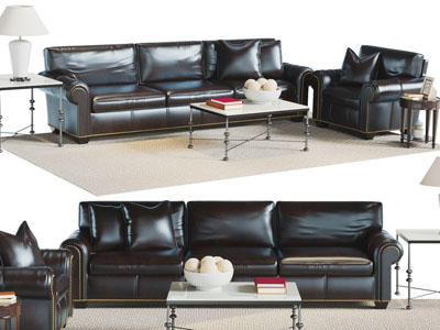 美式多人、单人沙发和茶几组合