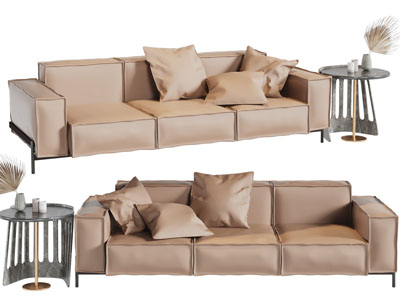 现代多人沙发、边几3d模型 现代多人沙发、边几