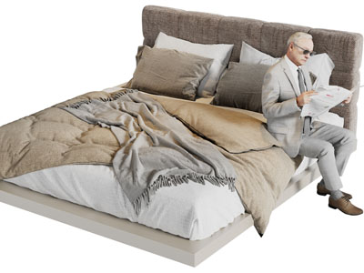 现代布艺双人床