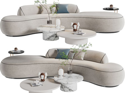 现代布艺弧形多人沙发3d模型 现代布艺弧形多人沙发
