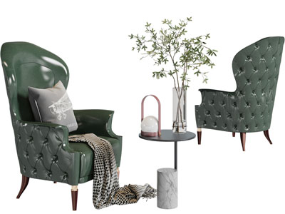 新古典单人沙发、边几3d模型 新古典单人沙发、边几