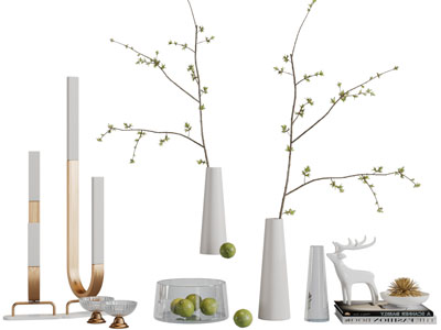 现代花瓶花卉、书籍和装饰品摆件组合