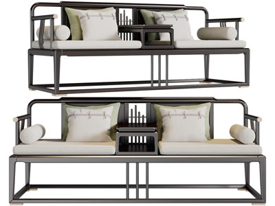 新中式罗汉床3d模型 新中式罗汉床