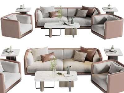 现代双人、单人沙发和茶几组合