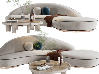 侘寂风多人沙发、茶几组合3d模型 侘寂风多人沙发、茶几组合