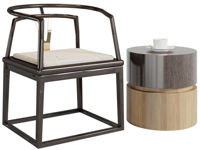 新中式扶手椅子、边几