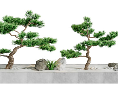 中式松树石头景观园艺小品