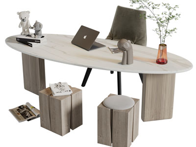 现代椭圆形书桌椅组合