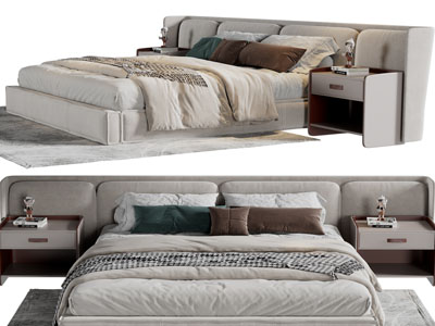 现代布艺双人床、床头柜