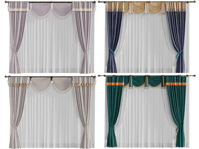 欧式布艺窗帘窗纱3d模型 欧式布艺窗帘窗纱